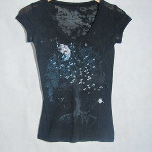 Black Burned Logo T-Shirt Tissue Tee Slim Size S